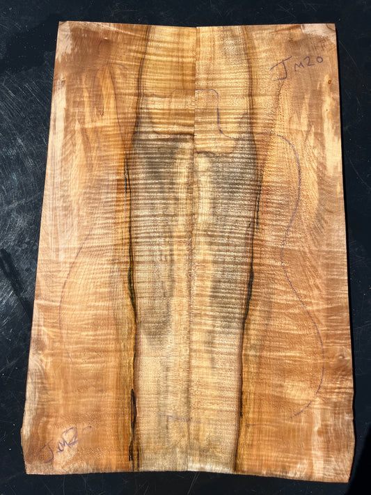 CURLY SPALTED SYCAMORE MAPLE solid body tops guitar drop top 615 x 439/380 x 9mm JM20 AAA+